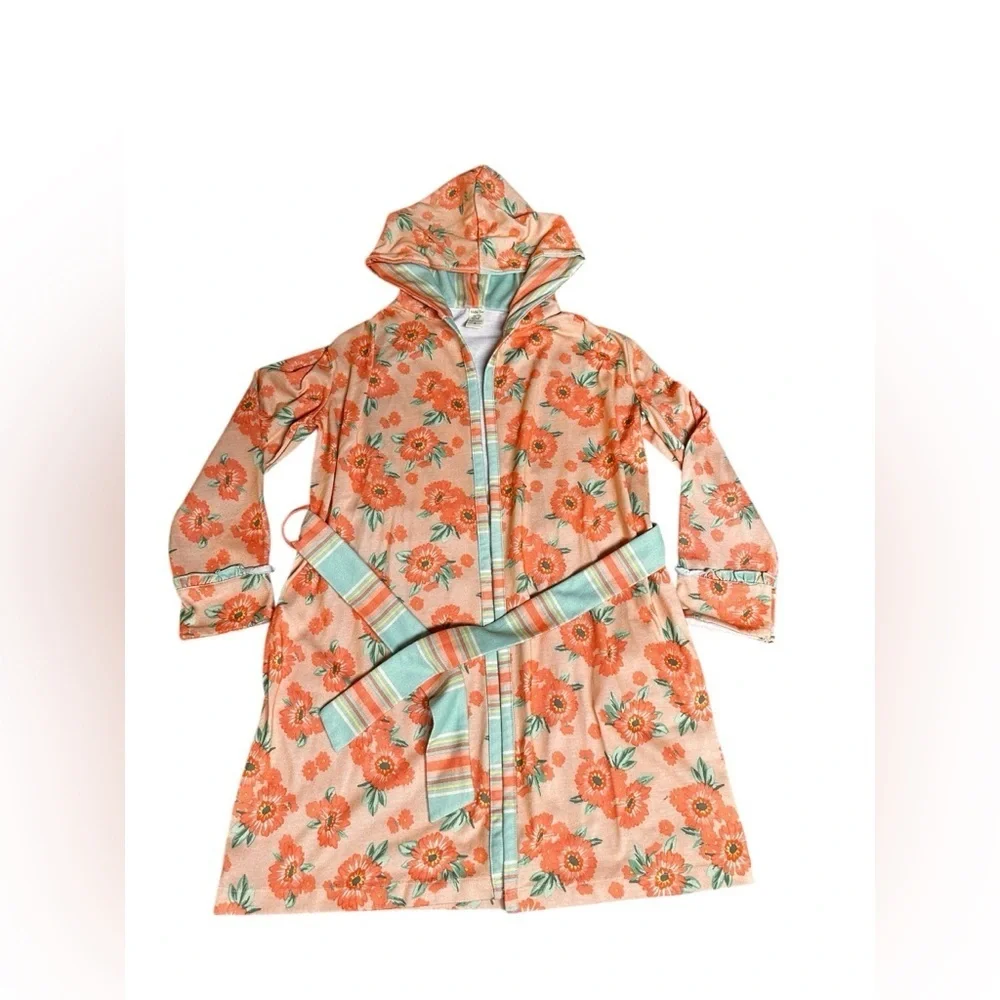 MATILDA JANE GIRL’S Hooded Belted ROBE Floral & Stripes SZ M8/10